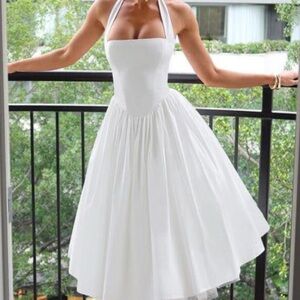 BabyBoo Cressida Dress ~ Elegant White/Ivory Bridal Midi Dress with Lace-up Back